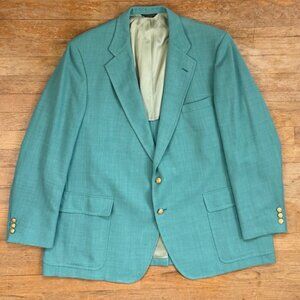 Vintage Mens Wool Blend Blazer Size 48R 70s Aqua Blue Sport Coat Suit Jacket